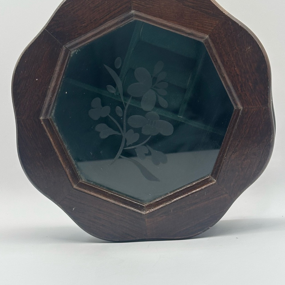 Wooden Octagonal Ring Earring  Holder Jewelry Box with Glass Top Styled by Mele - Picture 5 of 9